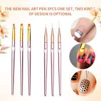 beauty makeup custom logo 3pcs/set Rose Gold Nail Art Line Painting Brushes with metal handle nail brush set